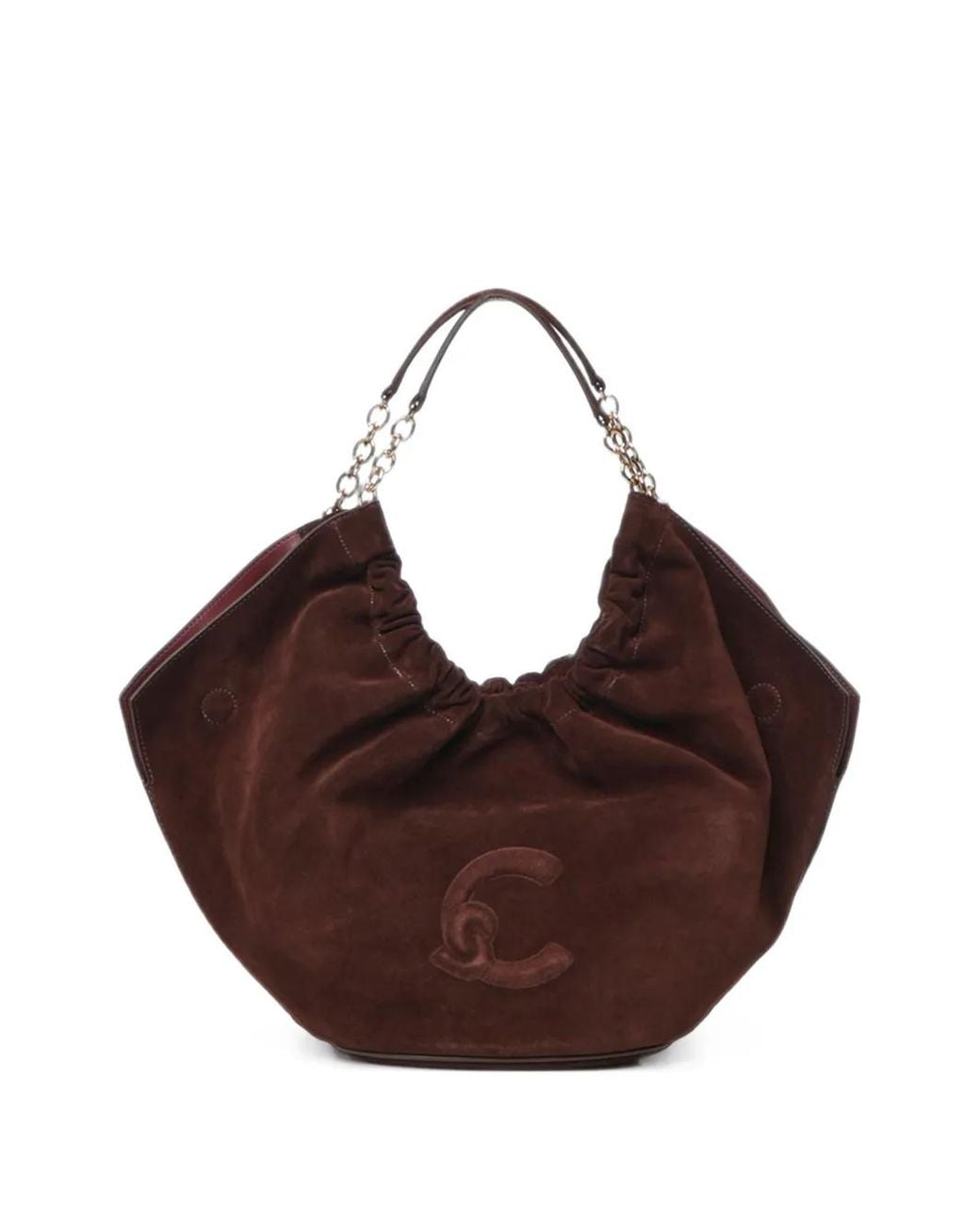 Coccinelle Brown Smash Logo-Patch Suede Tote Bag