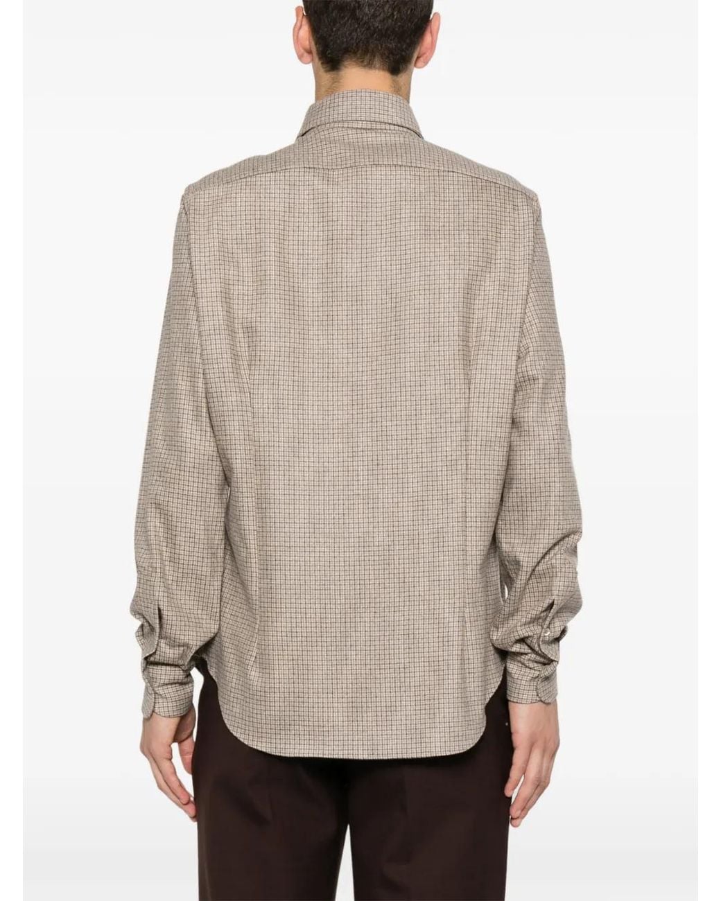 Eleventy Natural Check-Pattern Long-Sleeve Shirt for men