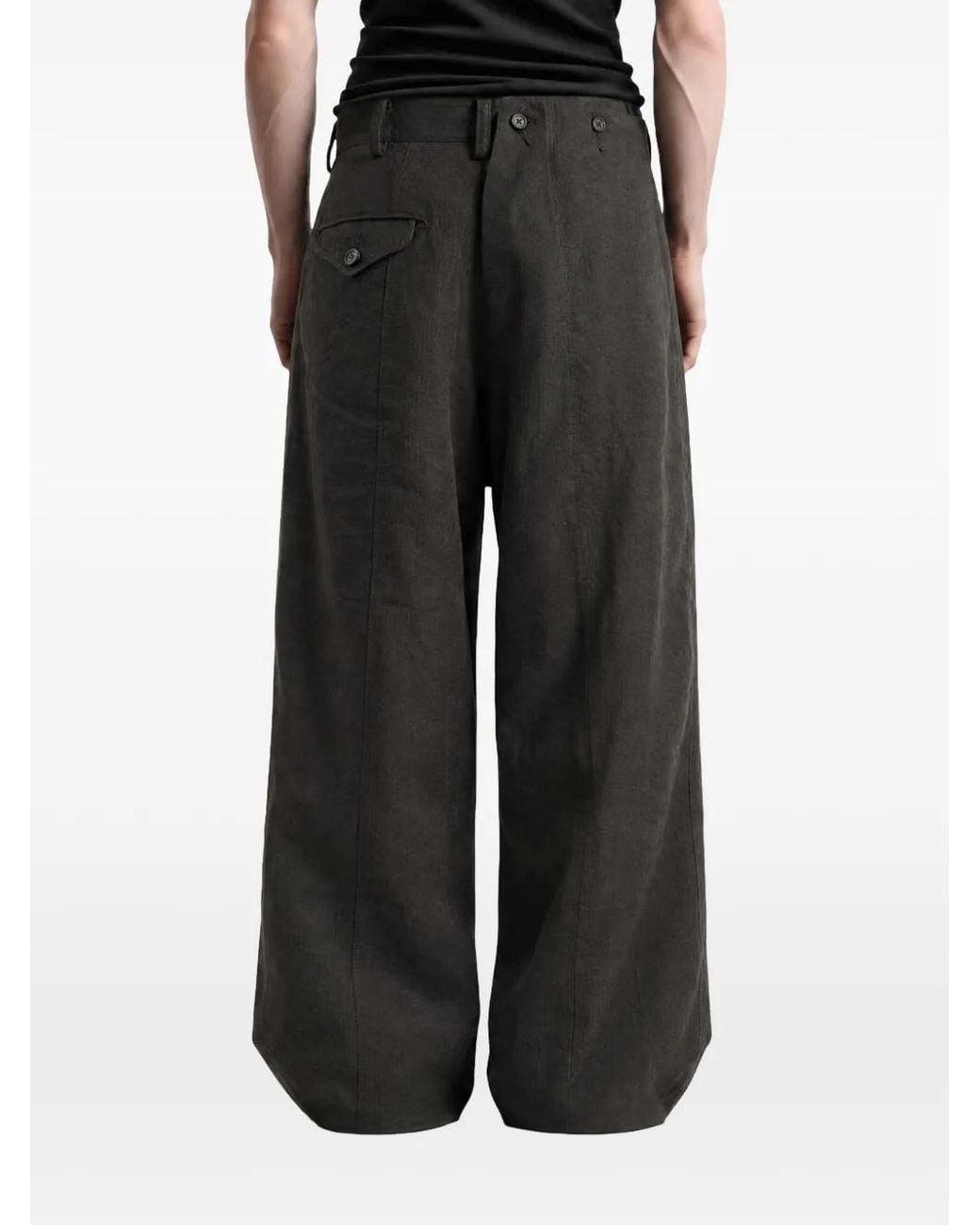 Ziggy Chen Gray Hidden Arc Asymmetric-Waistband Wide-Leg Trousers for men