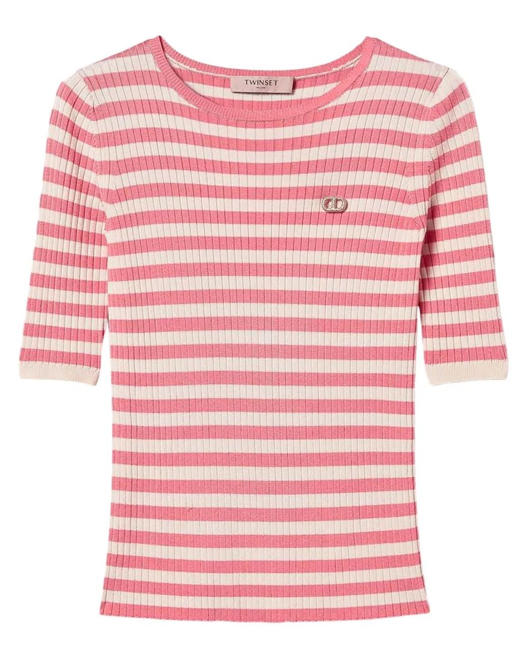 Twinset Pink Striped Short-Sleeve T-Shirt