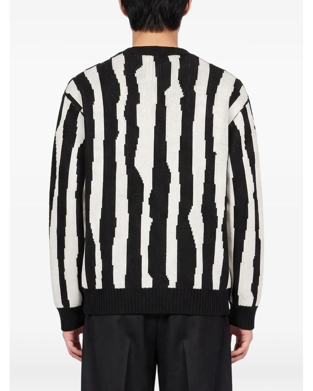 Undercover Black Striped Intarsia-Knit Cardigan for men