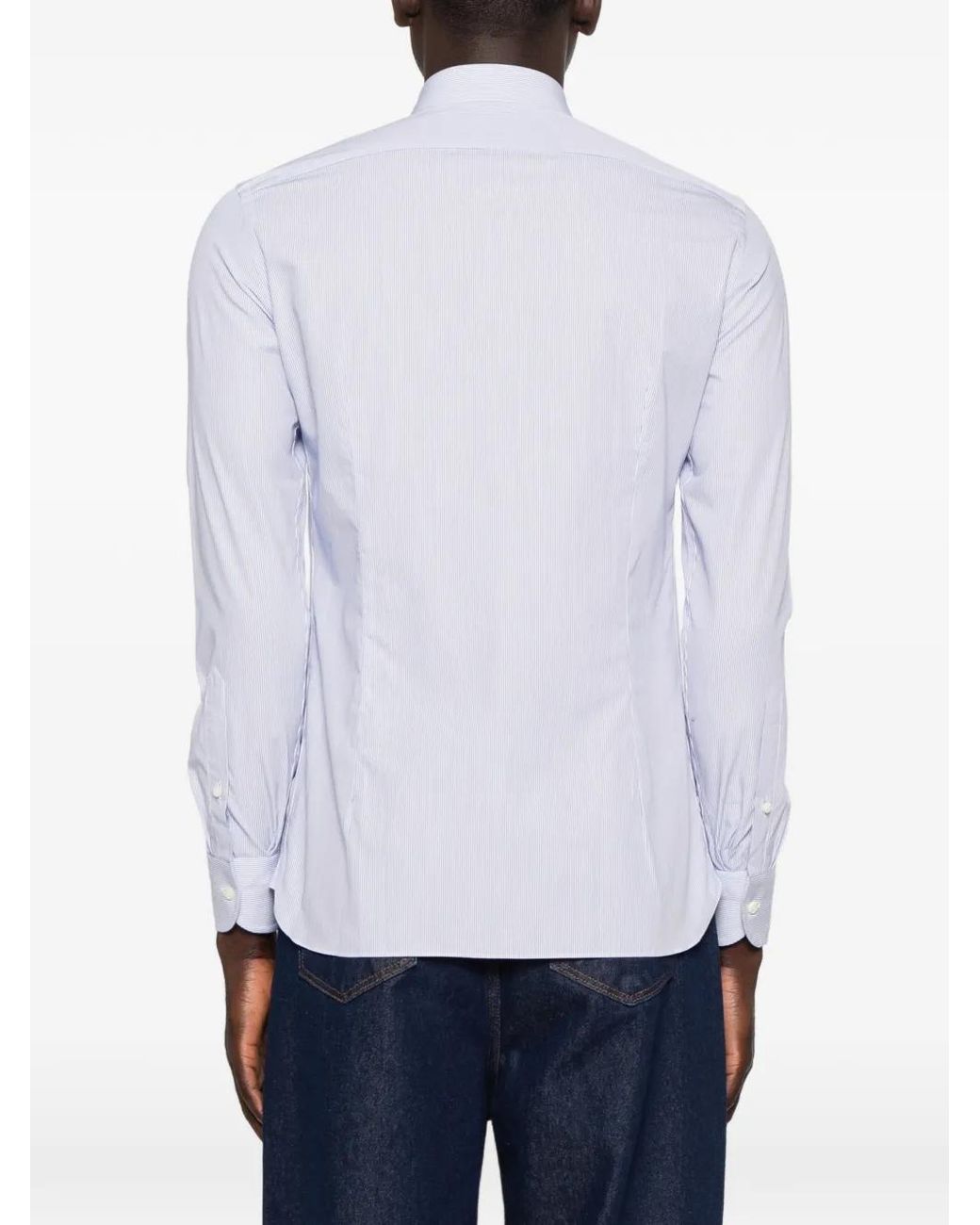 Truzzi White Pinstripe-Pattern Chest-Pocket Shirt for men