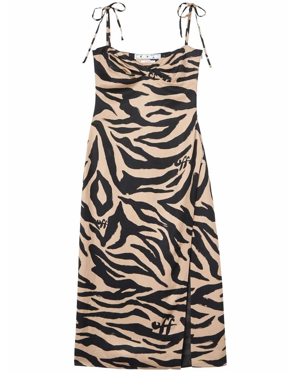 Off-White c/o Virgil Abloh Natural Zebra Print Linen Blend Midi-dress