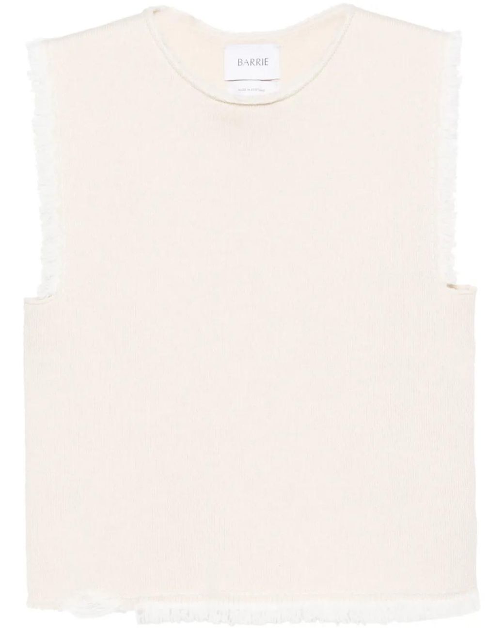 Barrie Natural Frayed-Detailing Knitted Top