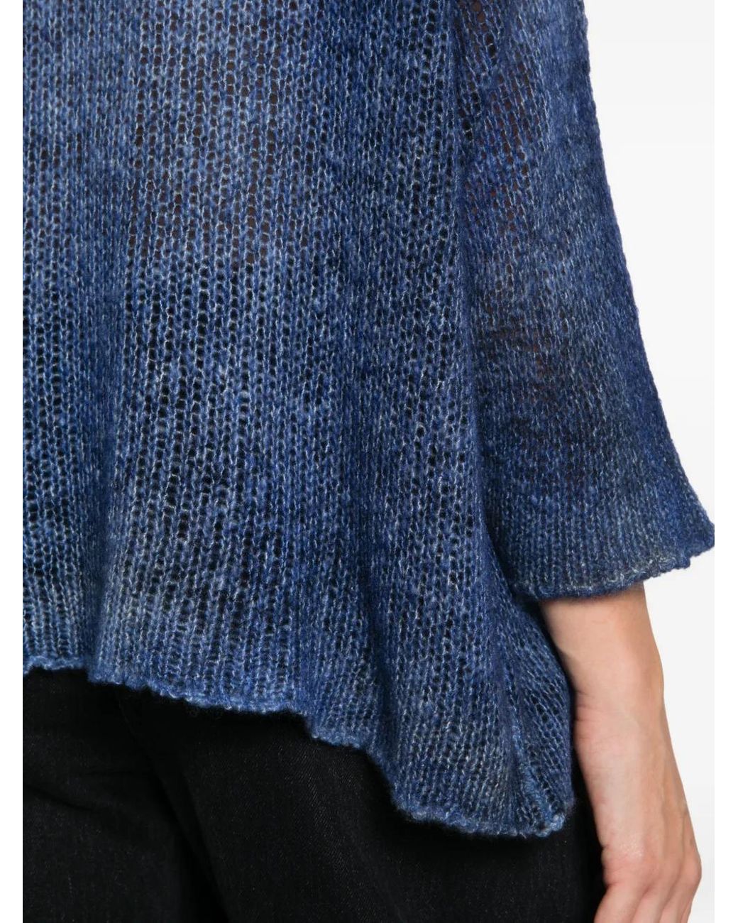 Avant Toi Blue V-Neck Open-Knit Sweater