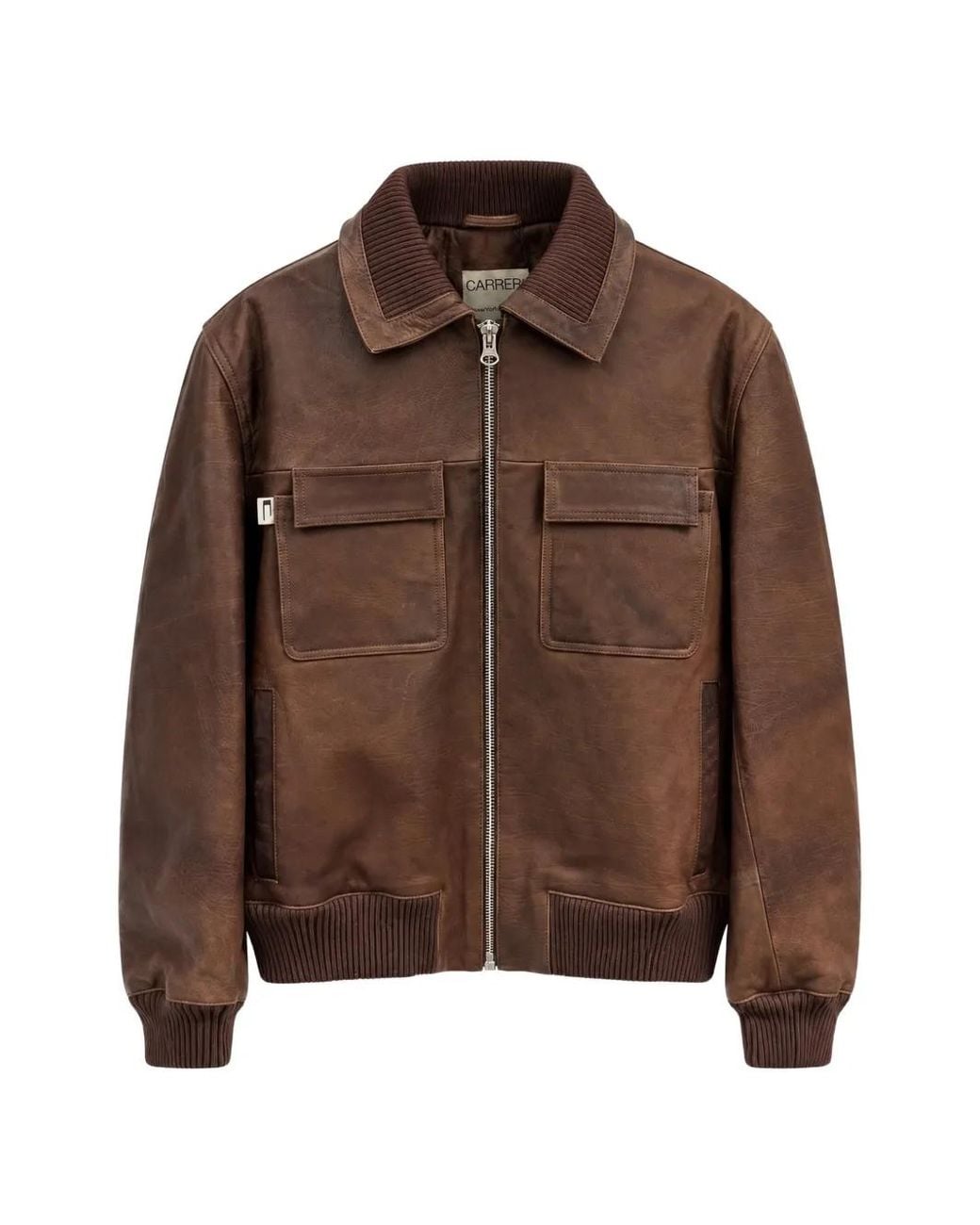Carrera Brown Zip-Up Leather Jacket for men