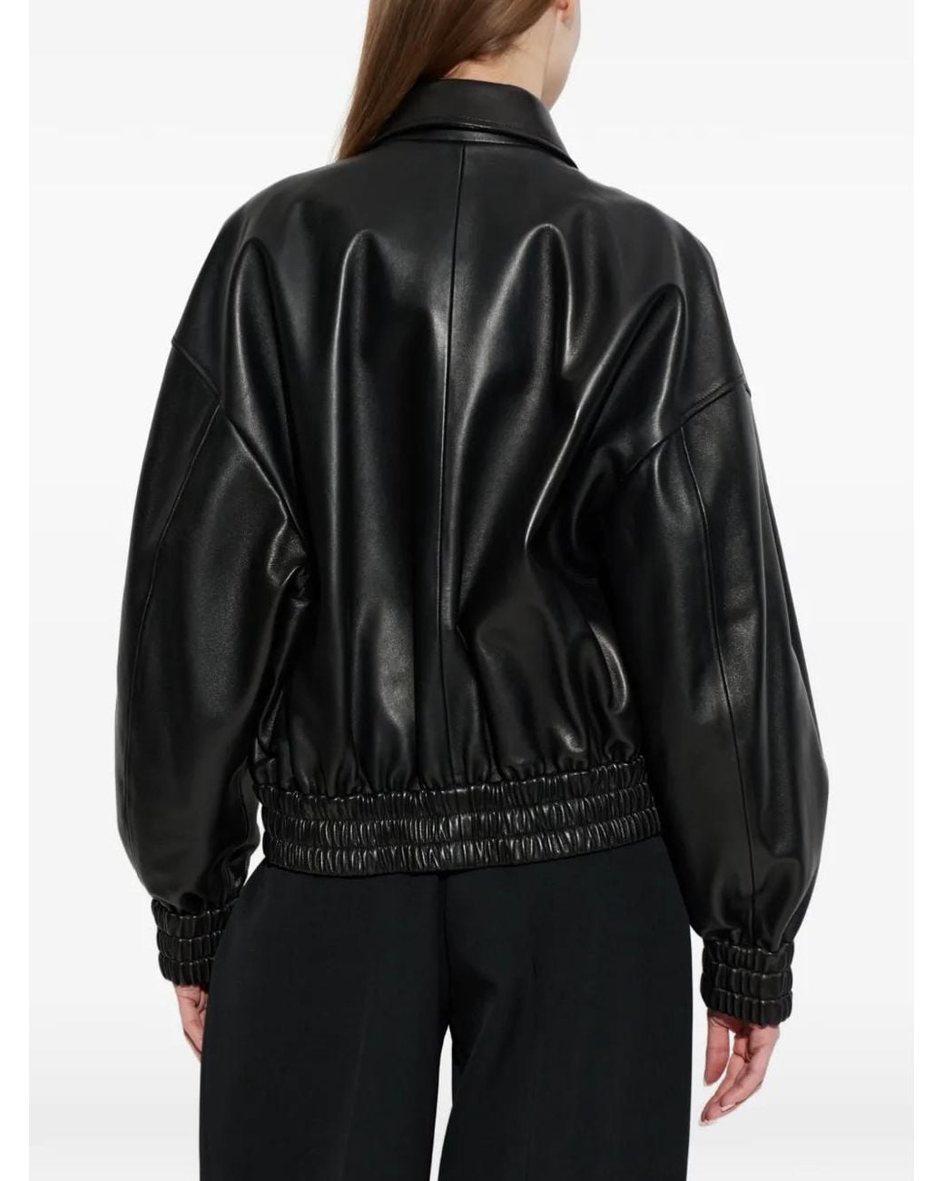 Jil Sander Black Leather Bomber Jacket