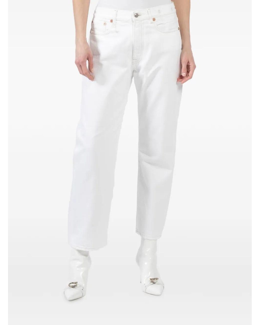 R13 White Logo-Embroidered Frayed-Hem Jeans