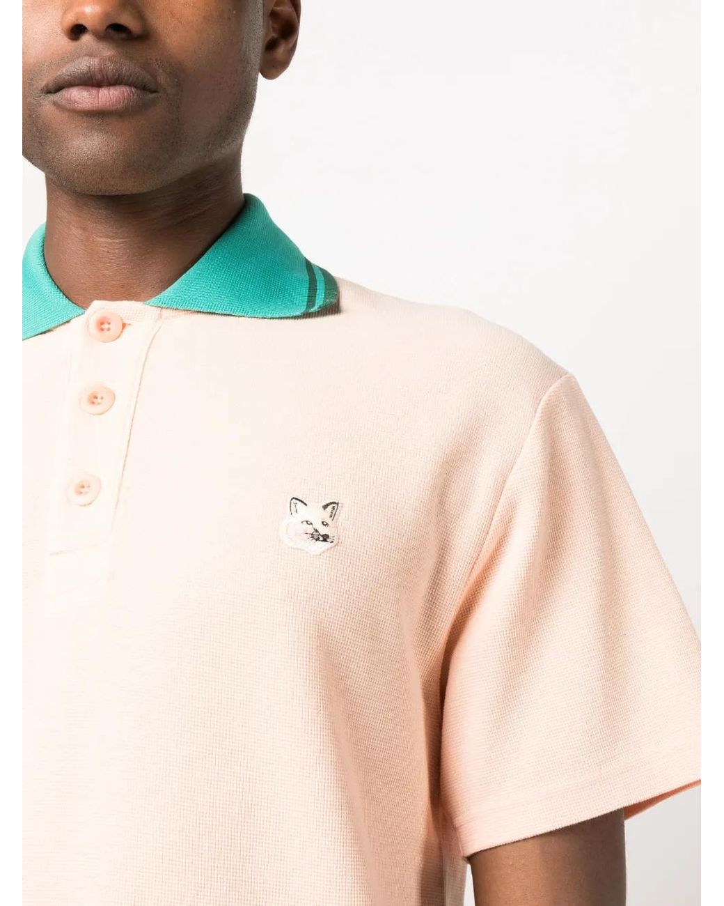 Maison Kitsuné Pink Logo-Appliqué Piqué Polo Shirt for men