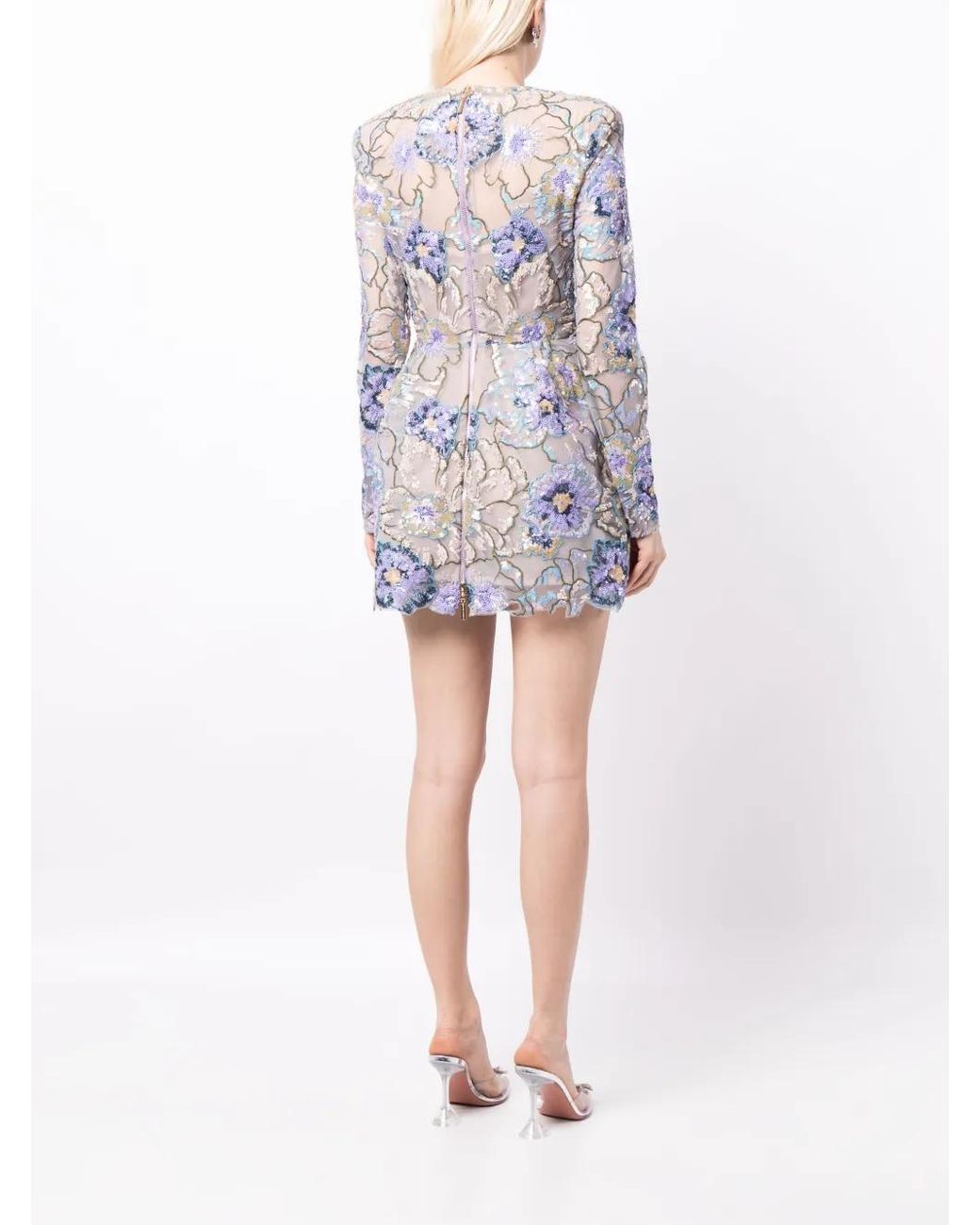 Bronx and Banco Blue Floral-Detail Long-Sleeve Dress