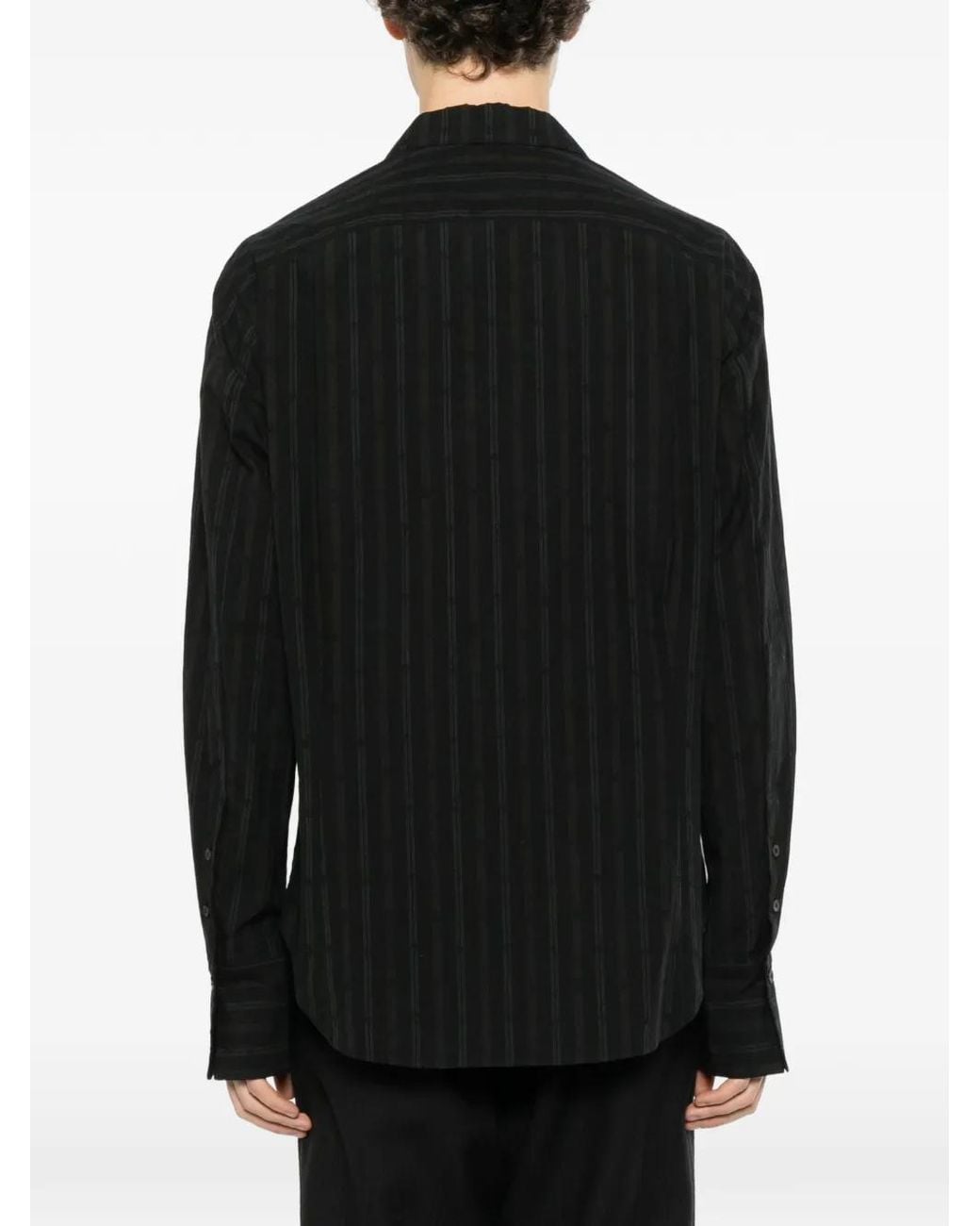 Ziggy Chen Black Chemise À Boutonnière Croisée Et Fines Rayures for men