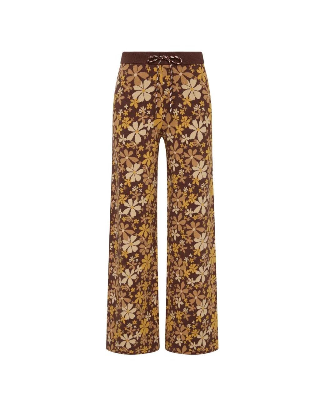 The Upside Natural Copacabana Juniper Floral-Print Knit Trousers
