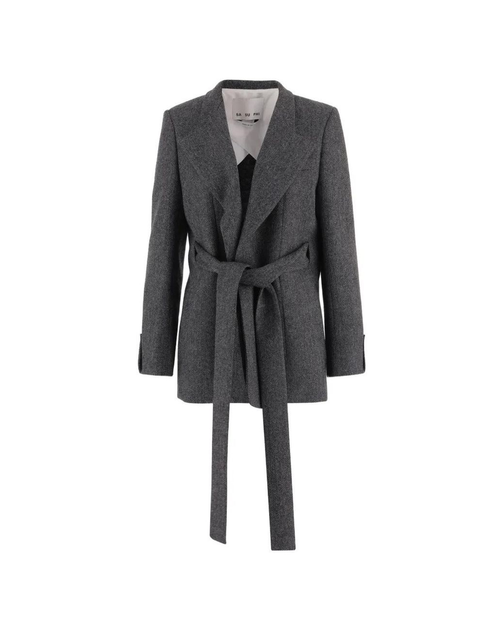 Sa Su Phi Black Herringbone-Pattern Belted Jacket