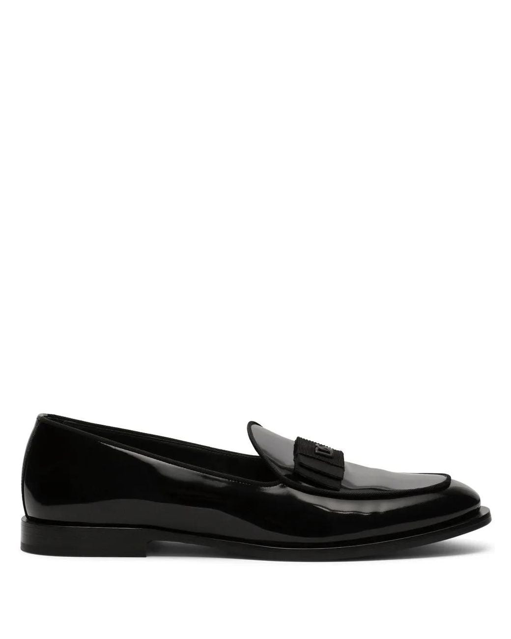 Dolce & Gabbana Black Logo-Tag Patent Leather Slippers for men
