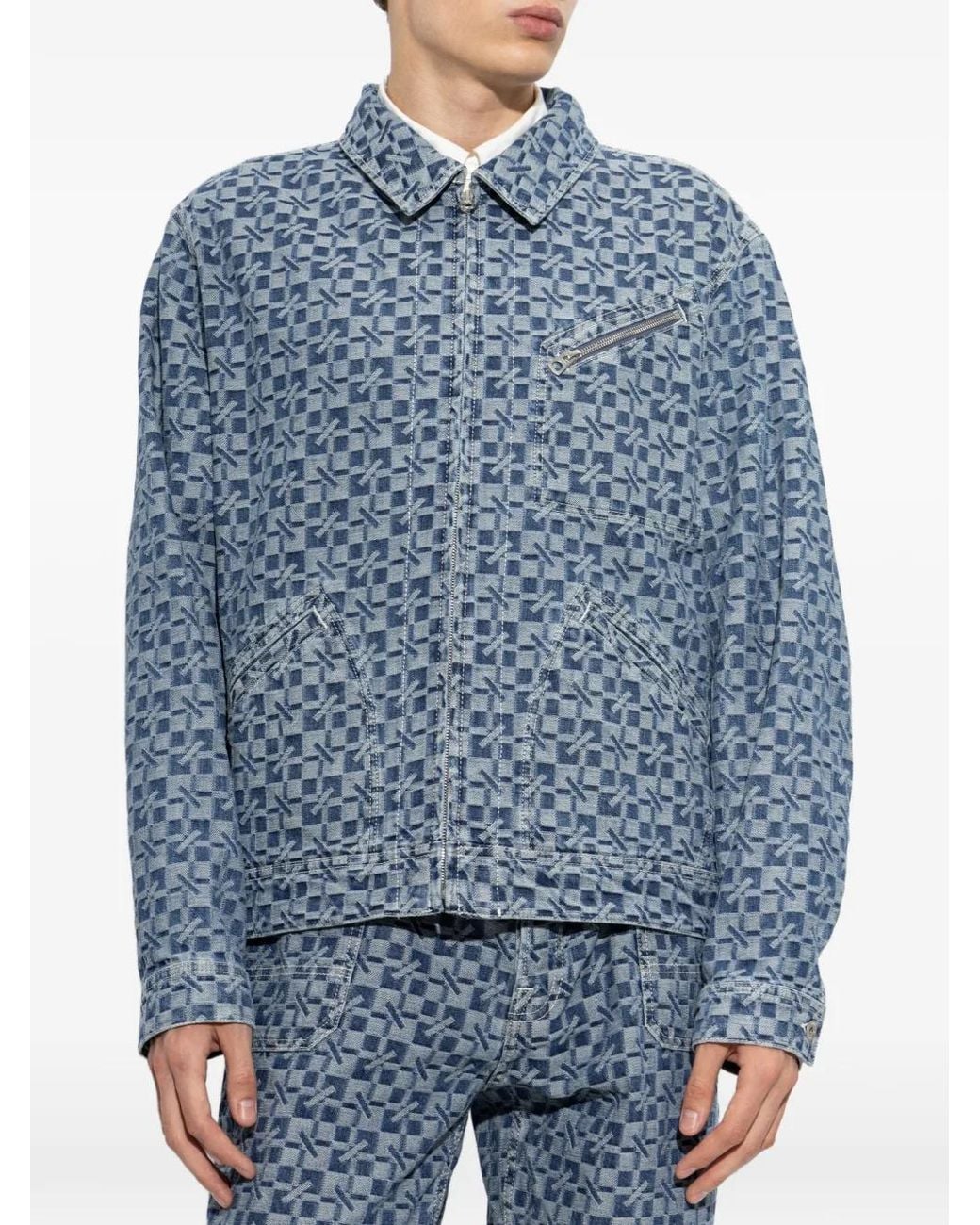 KENZO Blue Monogram-Print Jacket for men