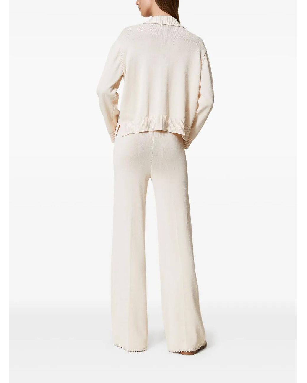 Twinset White Flared Knit Trousers