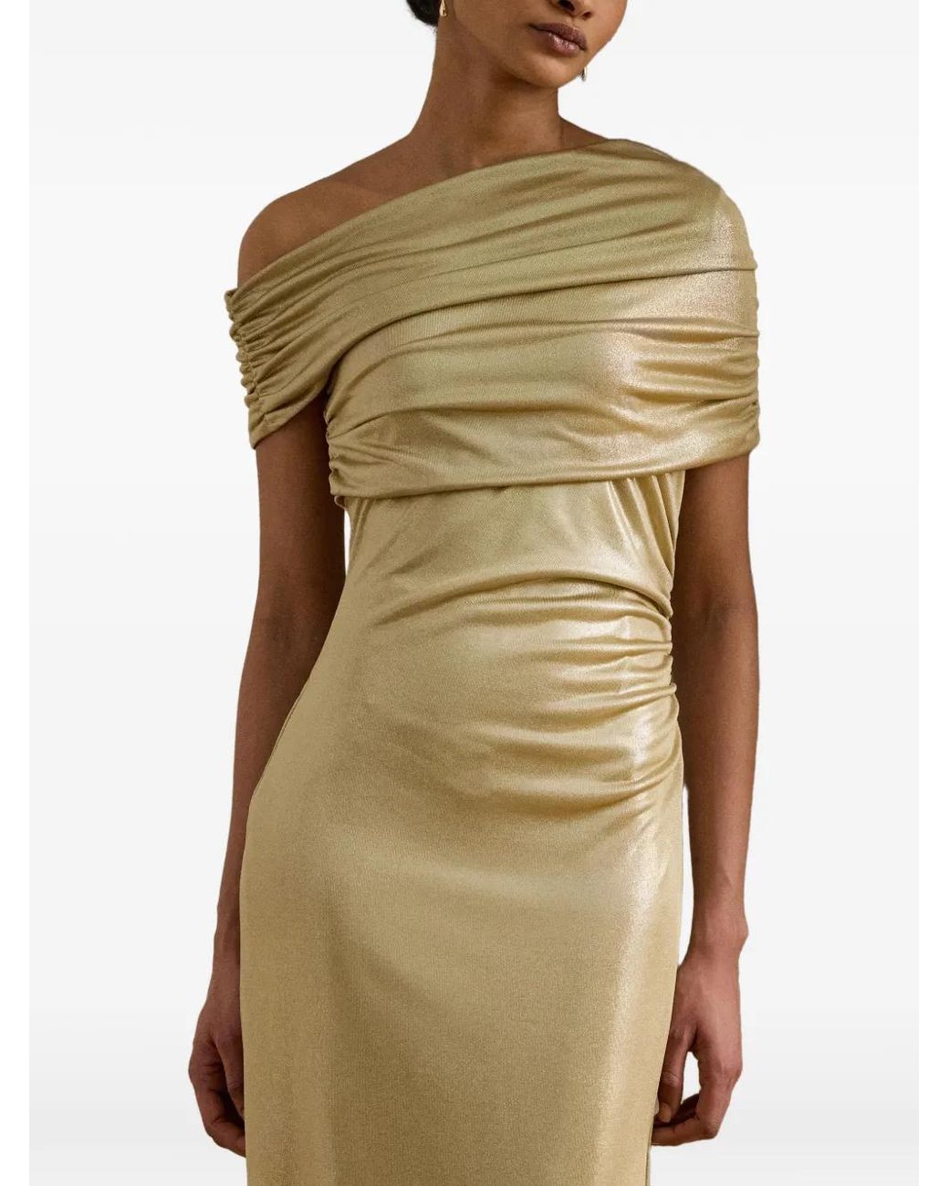 Ralph Lauren Metallic Robe Mi-Longue Métallisée À Épaules Dénudées
