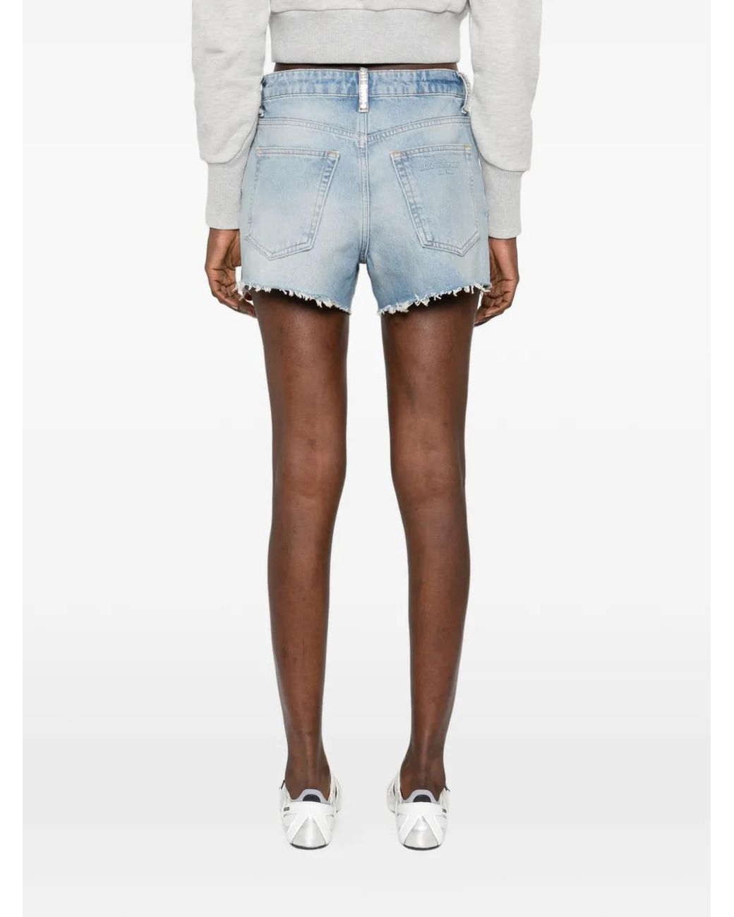Alexander Wang Blue Crystal-Embellished Frayed Shorts