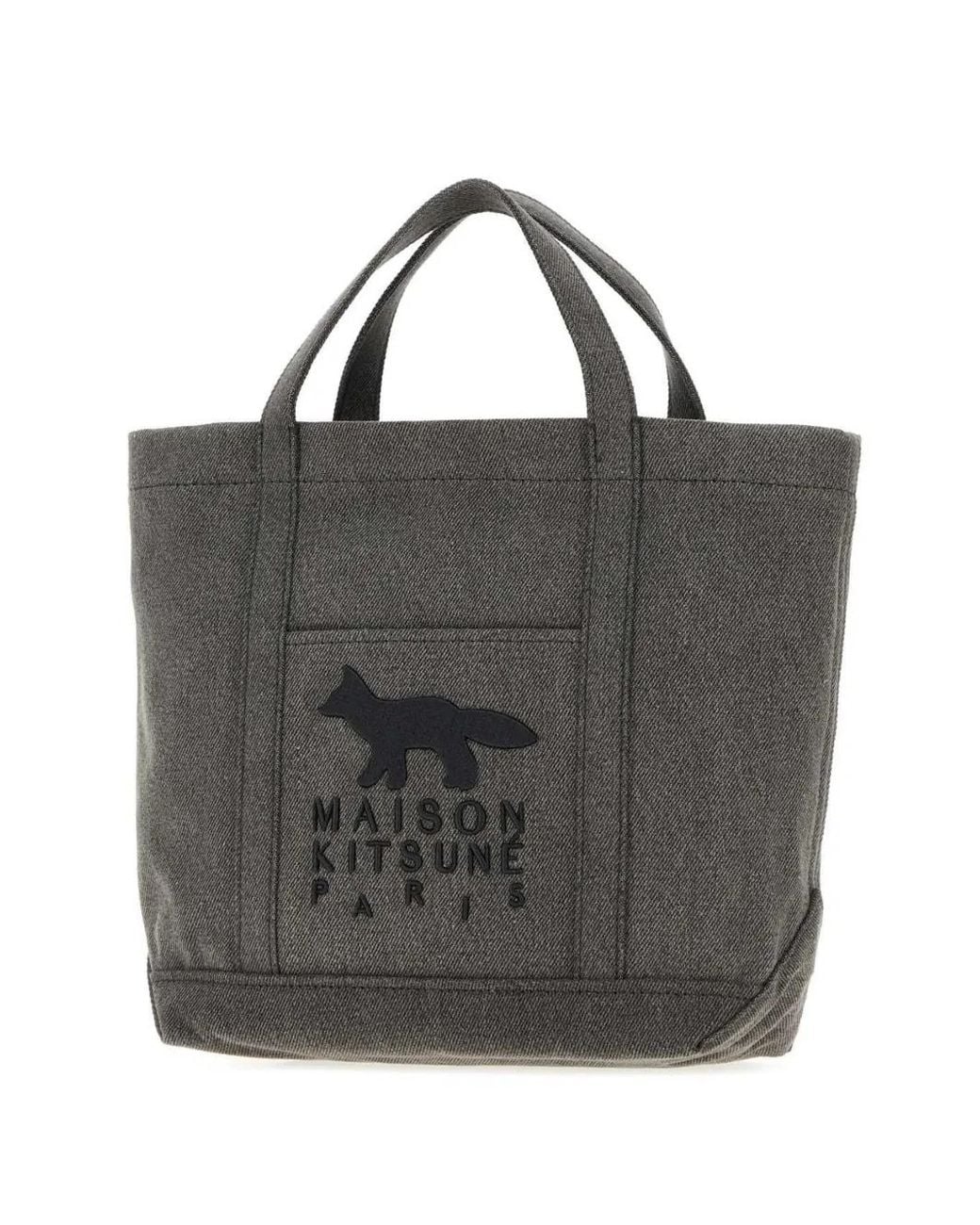 Maison Kitsuné Black Logo-Patch Canvas Tote Bag