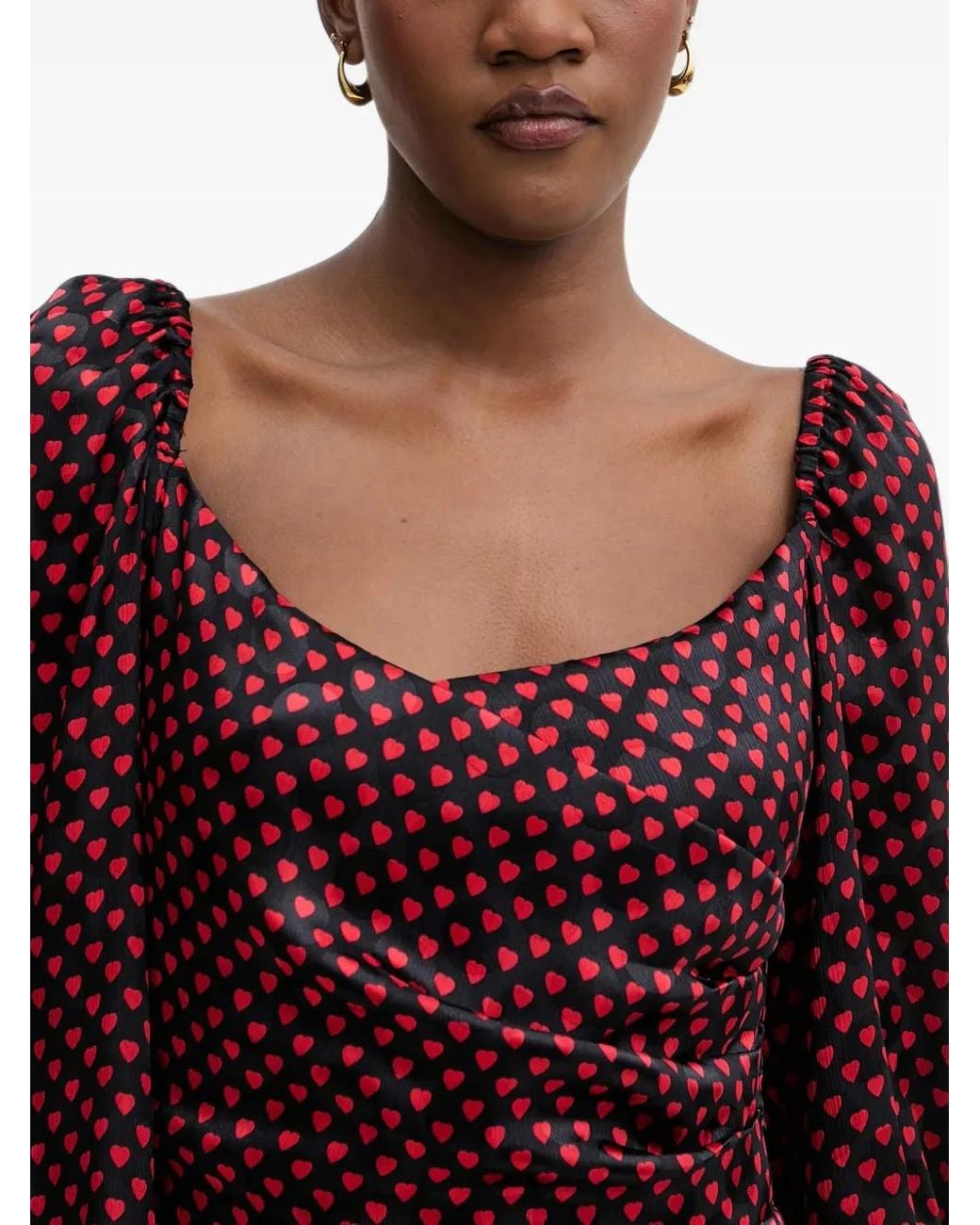 Morgan Red Heart-Print Ruched Midi Dress