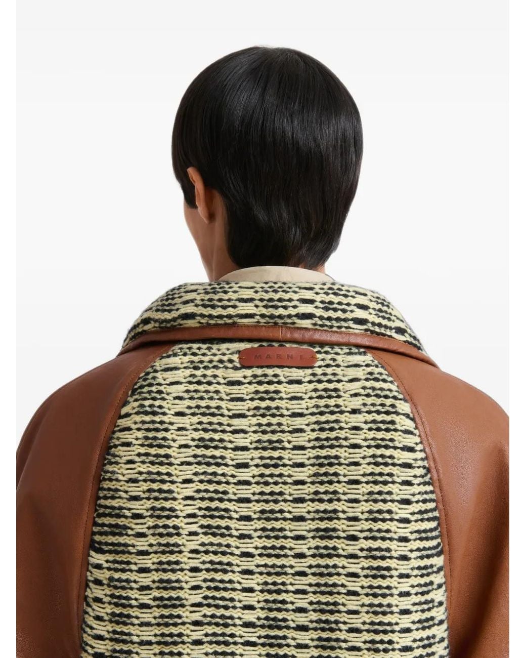 Marni Green And Light Cotton-Wool Knit Jacket With Leather Sleeves for men