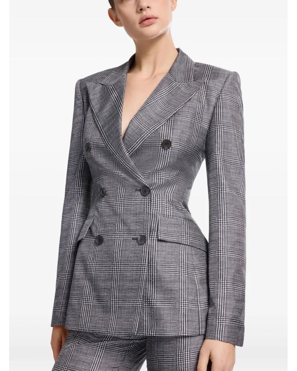 Elie Saab Gray Prince Of Wales Check Double-Breasted Blazer
