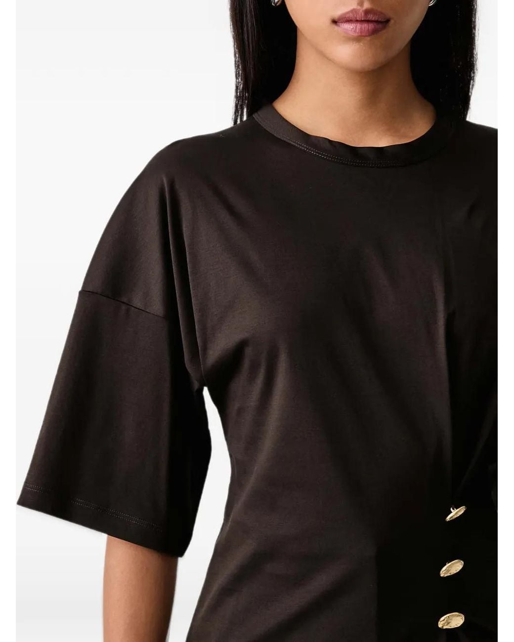Sessun Black Naktis Button-Embellished Pleated Top