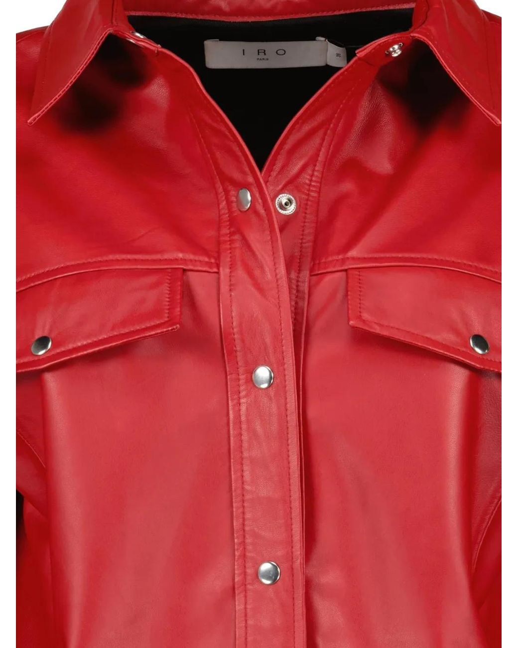 IRO Red Leather Buttoned Jacket