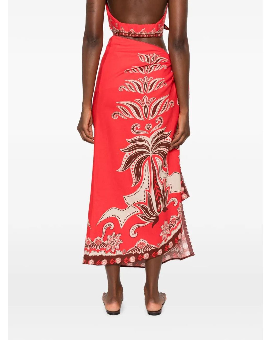 Farm Rio Red Ainika Floral-Print Maxi Skirt