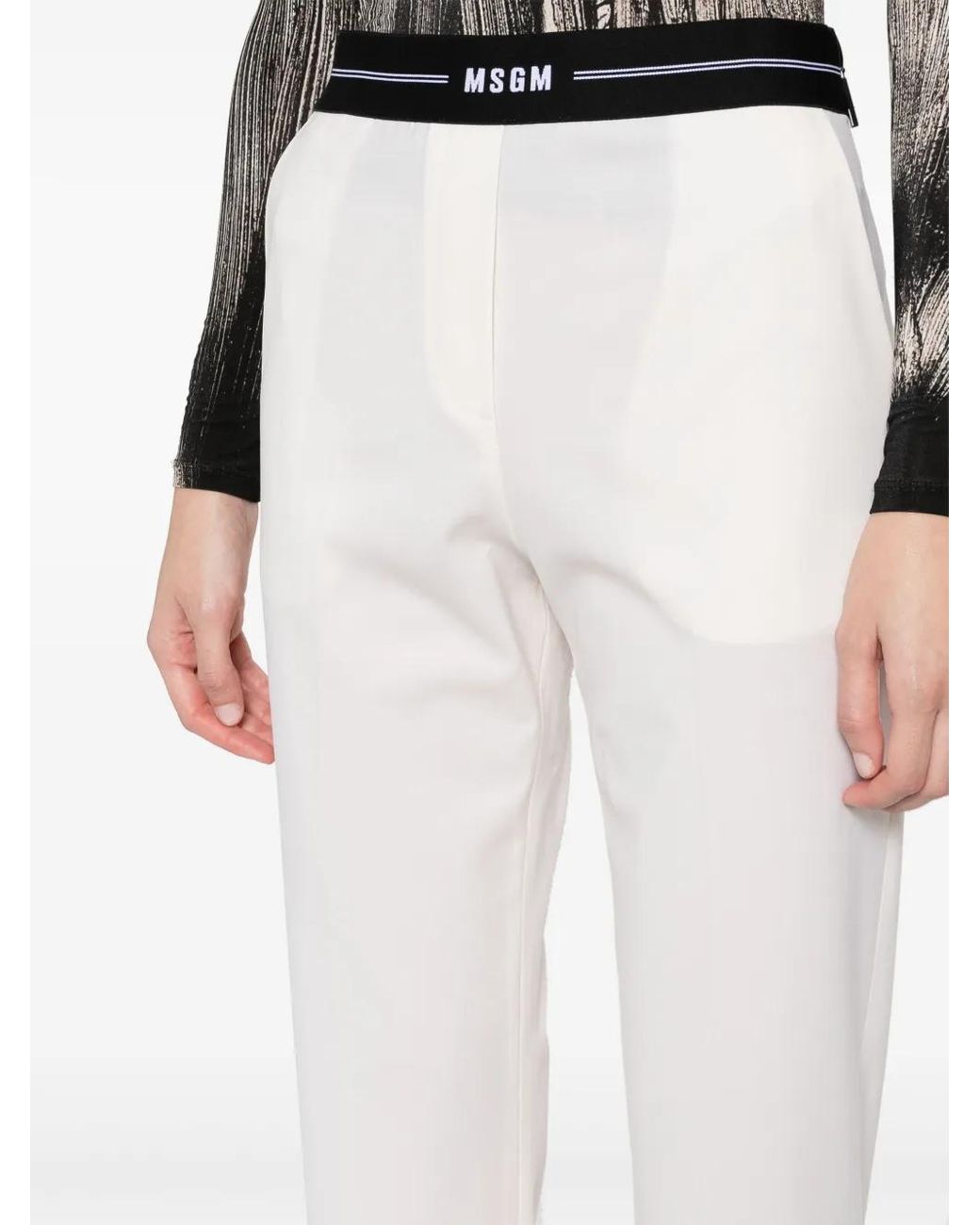 MSGM White Logo-Waistband Tapered Trousers