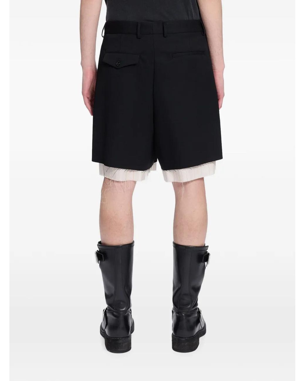 Ann Demeulemeester Black Pleated Layered Shorts for men