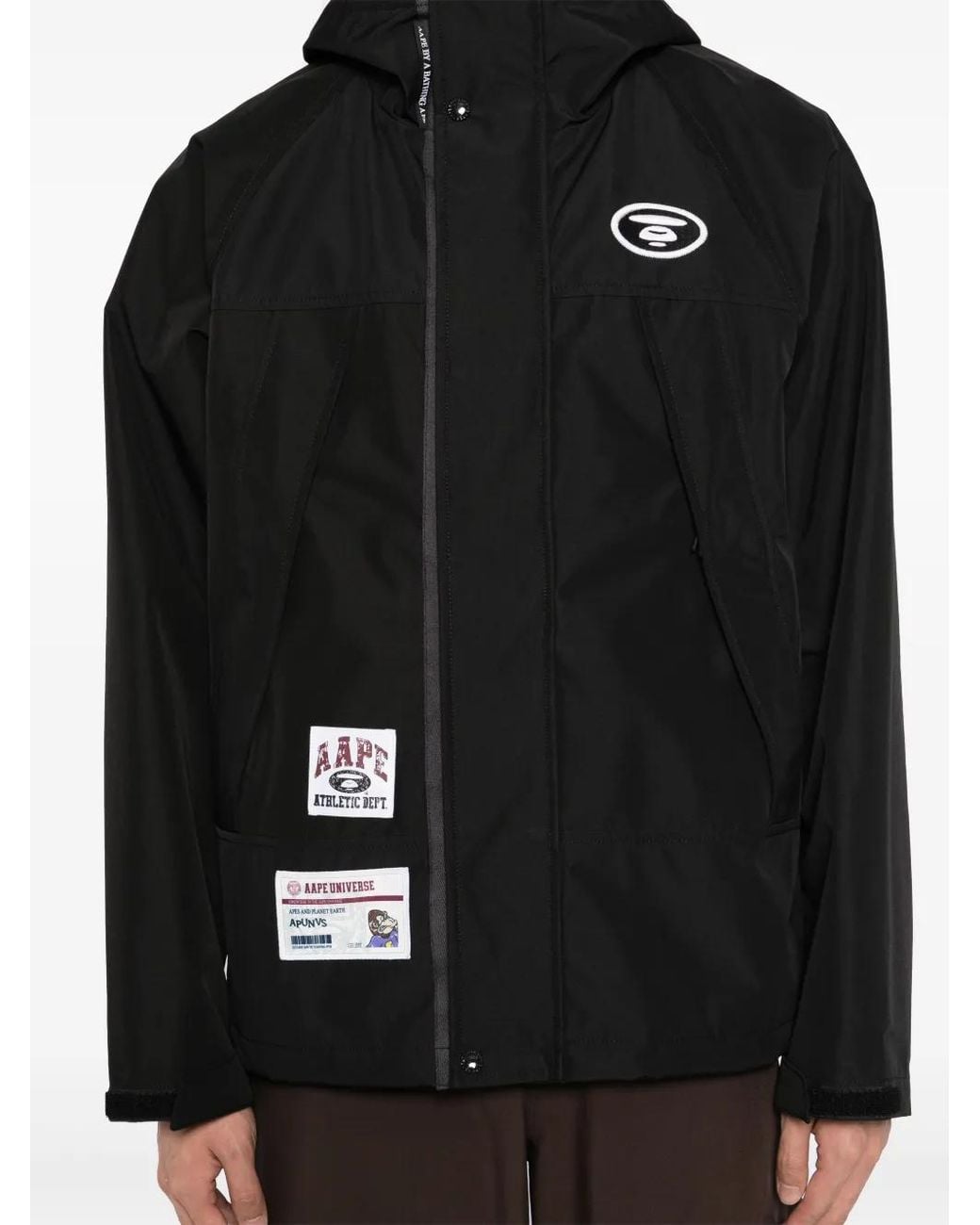 Aape By A Bathing Ape Black Logo Hooded Windbreaker Jacket for men