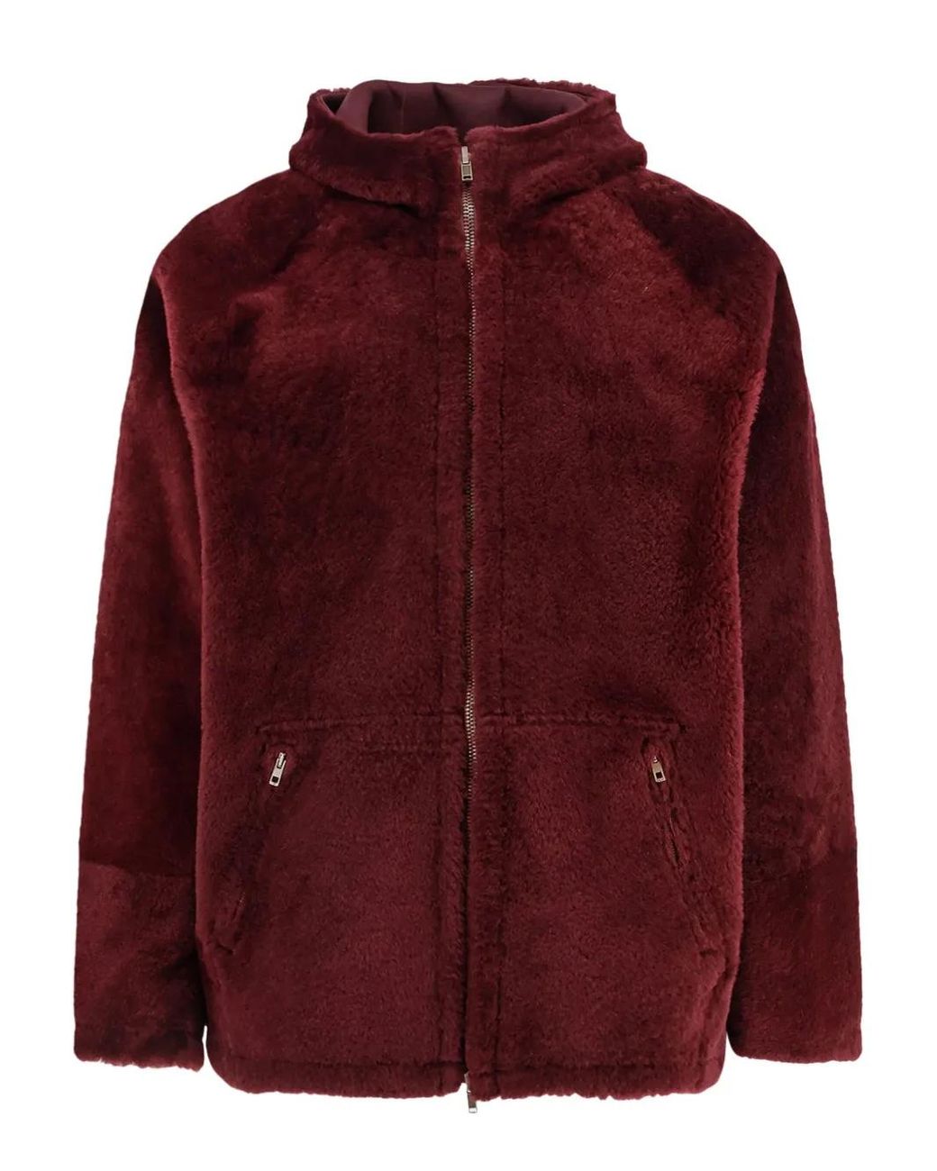 Salvatore Santoro Red Reversible Shearling Hooded Zip Jacket for men