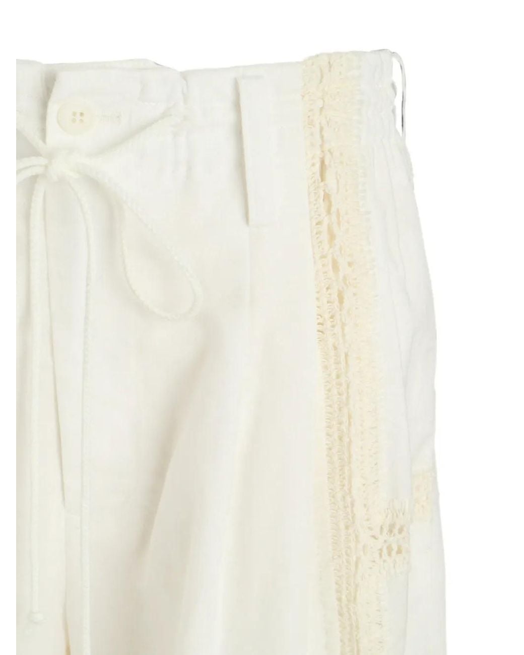 Y's Yohji Yamamoto White Pantalon À Détails En Dentelle