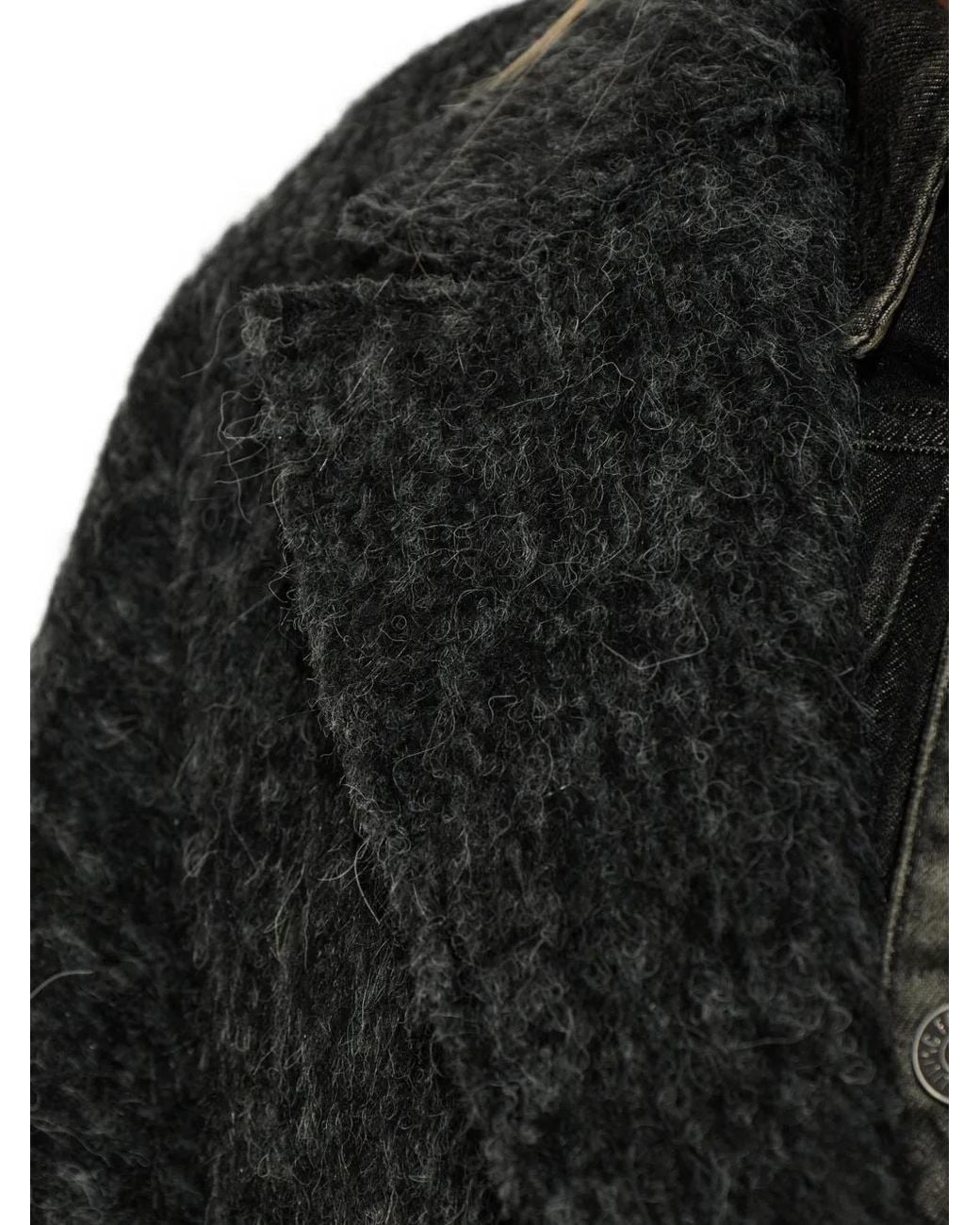 DIESEL Black Long Coat With Textured Fabric And Wide Lapel Collar