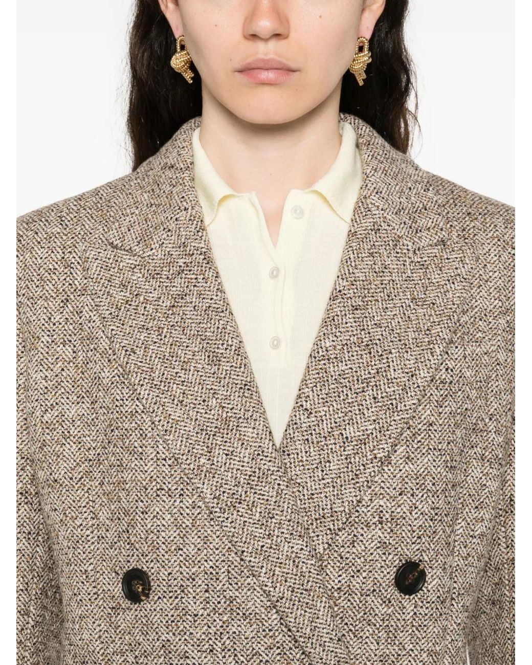 Brunello Cucinelli White Double-Breasted Tweed Jacket