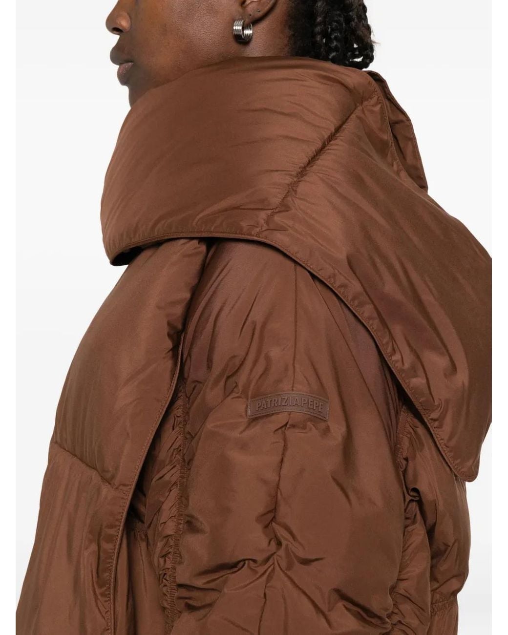 Patrizia Pepe Brown Quilted Detachable-Scarf Jacket