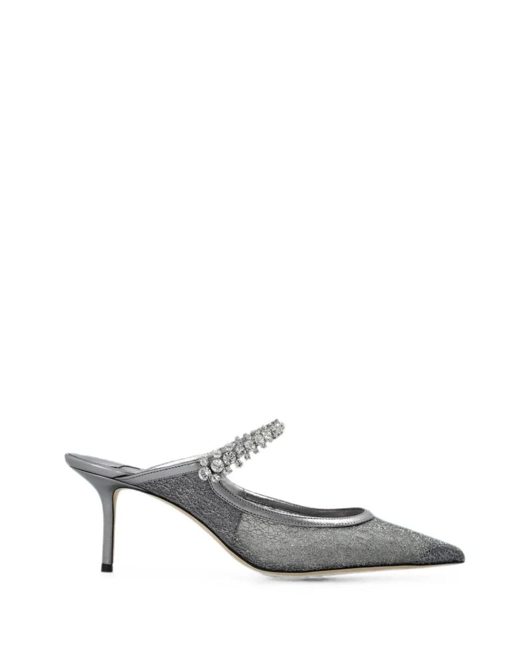 Jimmy Choo White Bing Crystal-Embellished Mesh Mules