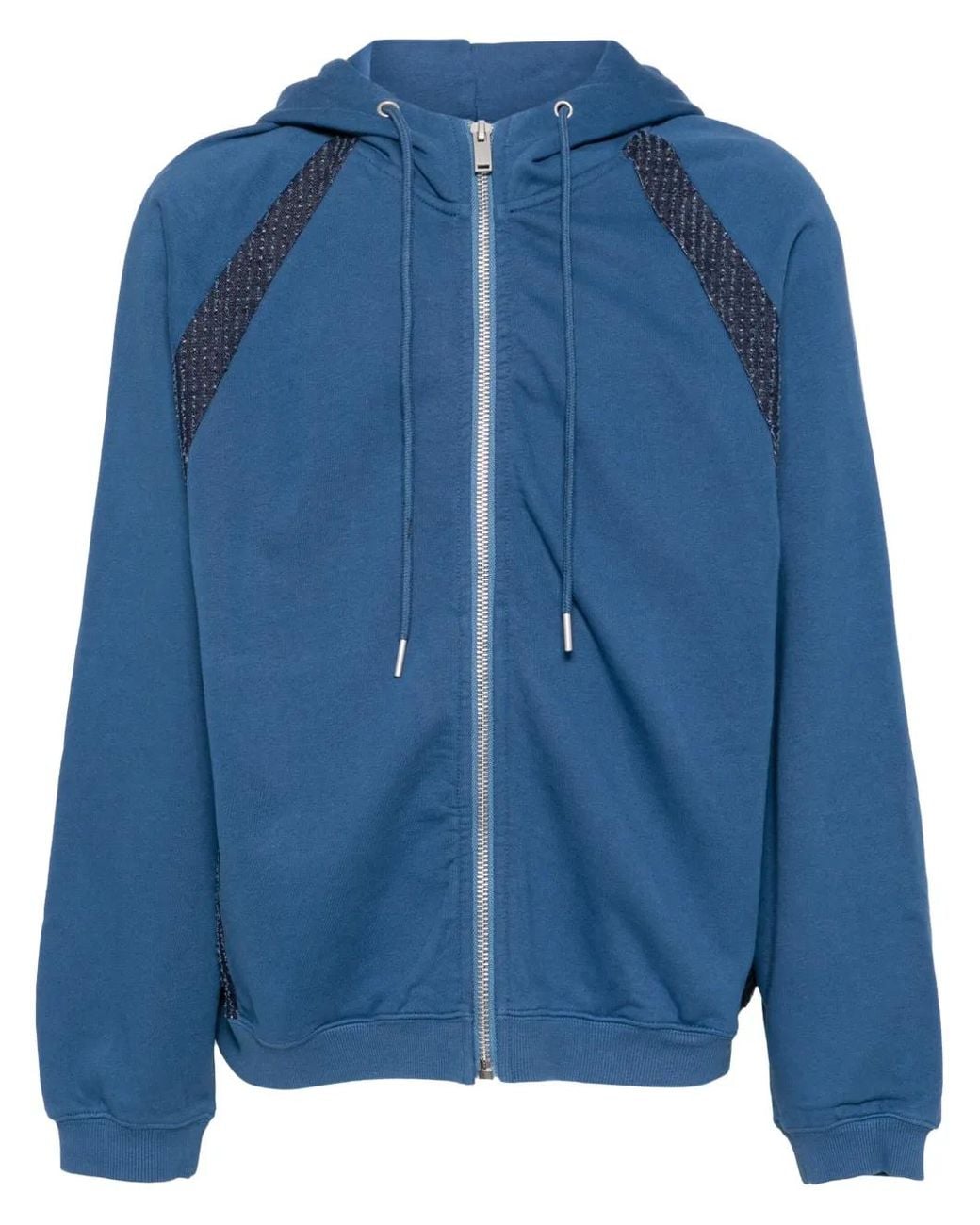 FIVE CM Blue Panelled Zip-Up Hoodie for men