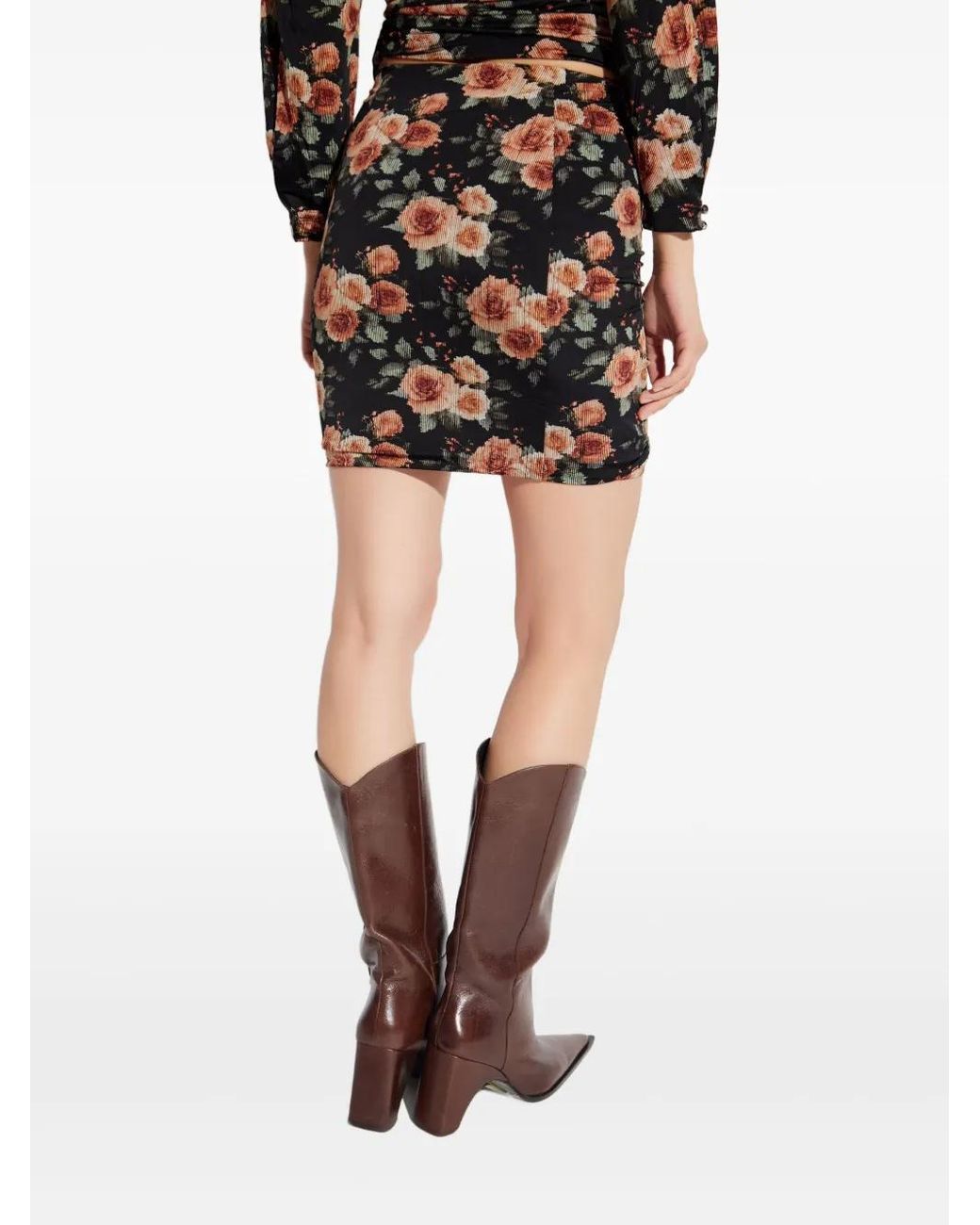 IRO Black Ruched Floral Skirt
