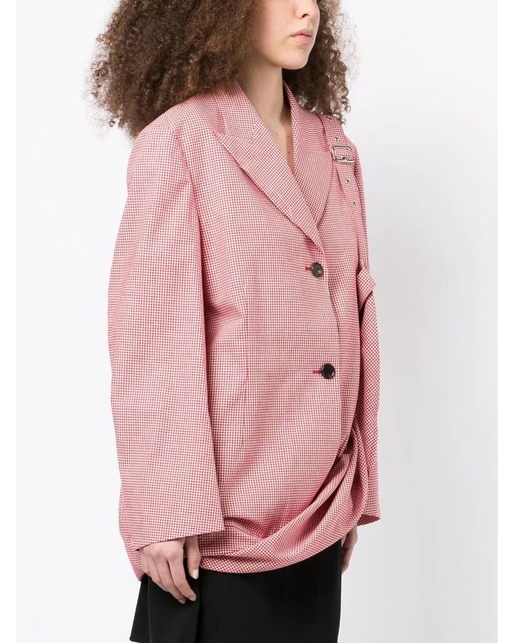 Pushbutton Pink Check-Print Cotton Dress