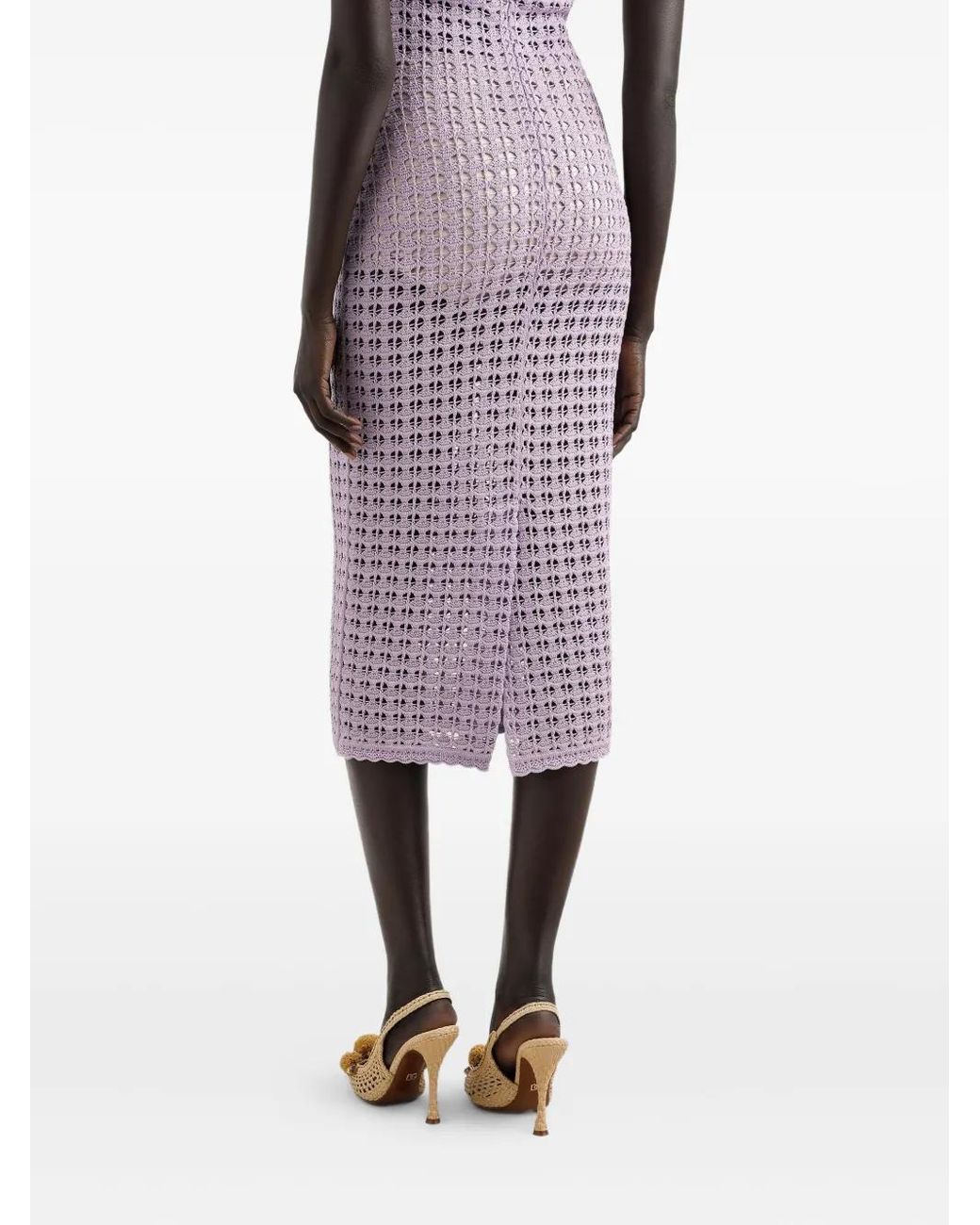 Dolce & Gabbana Purple Open-Knit Midi Dress