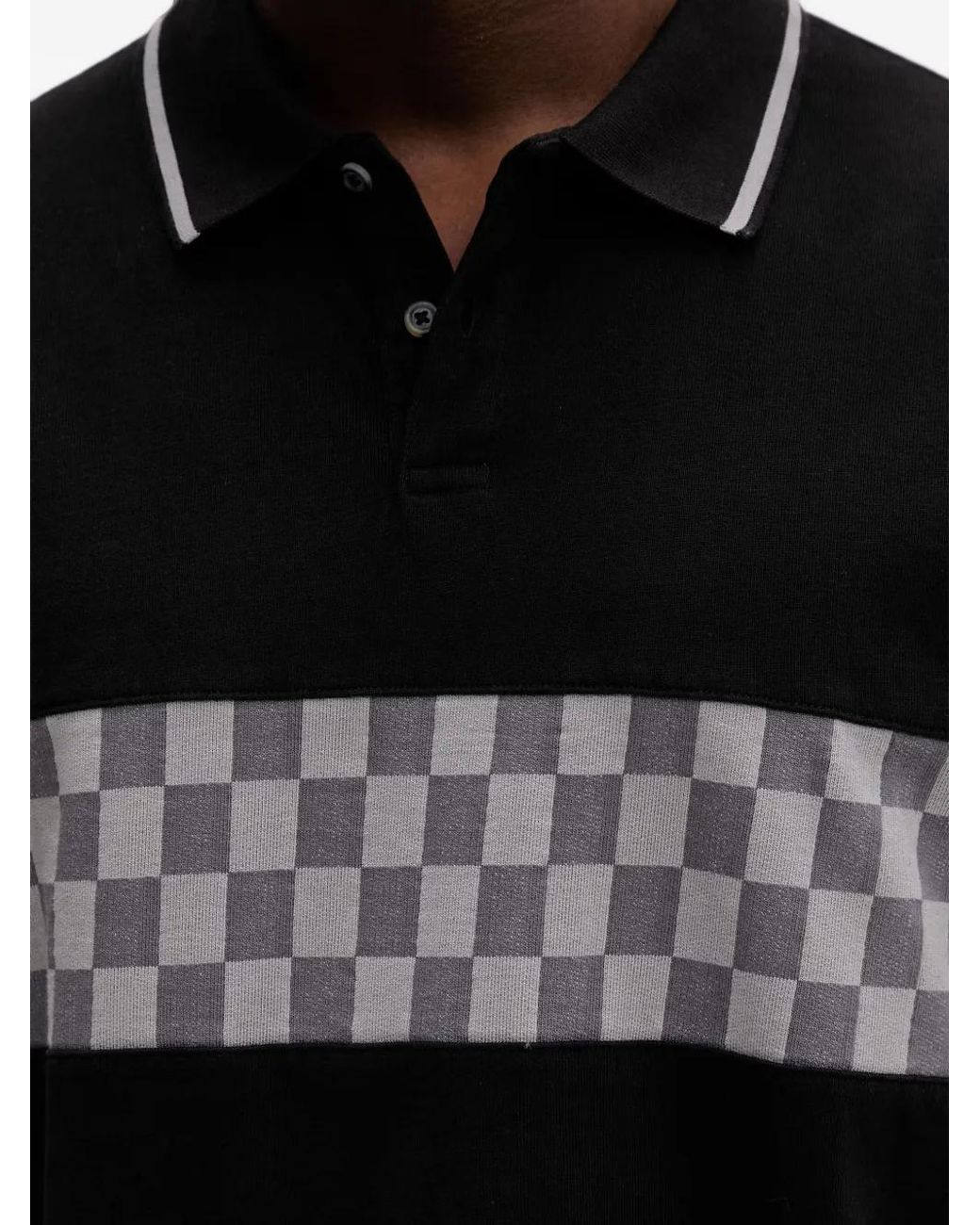 Vans Black Medford Checkerboard Long-Sleeve Polo for men