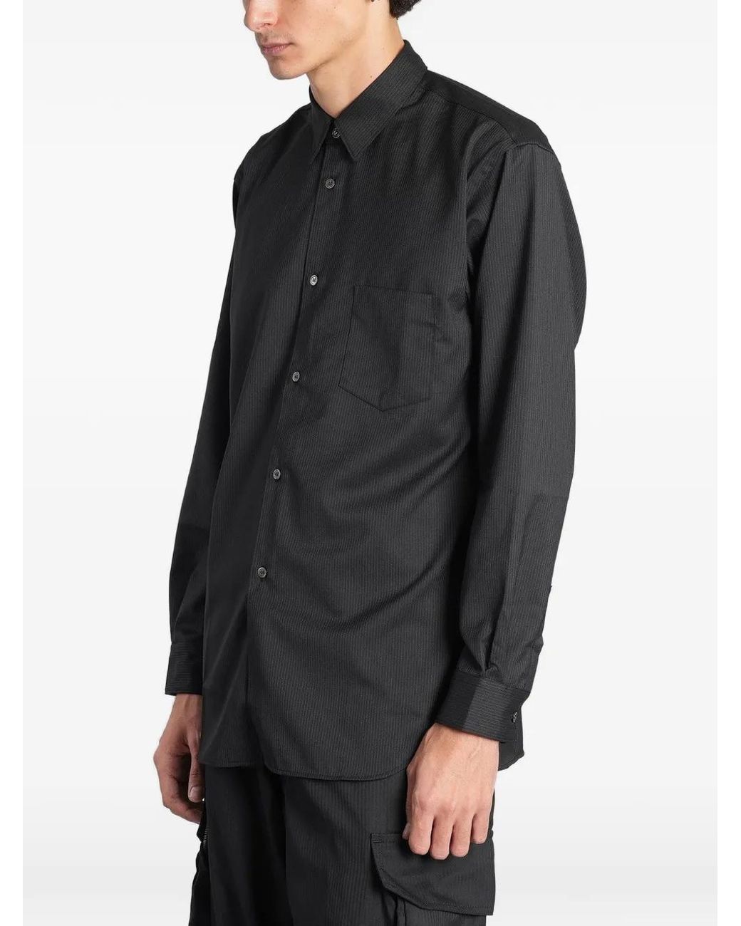Comme des Garçons Black Stripe-Pattern Patch-Pocket Shirt for men