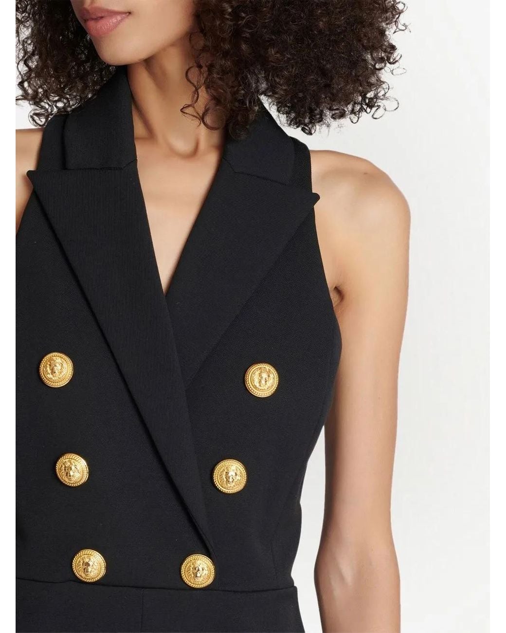 Balmain Blue Peak-Lapels Double-Breasted Playsuit