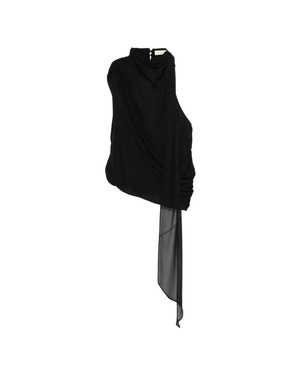 De La Vali Black Menorca Draped Top
