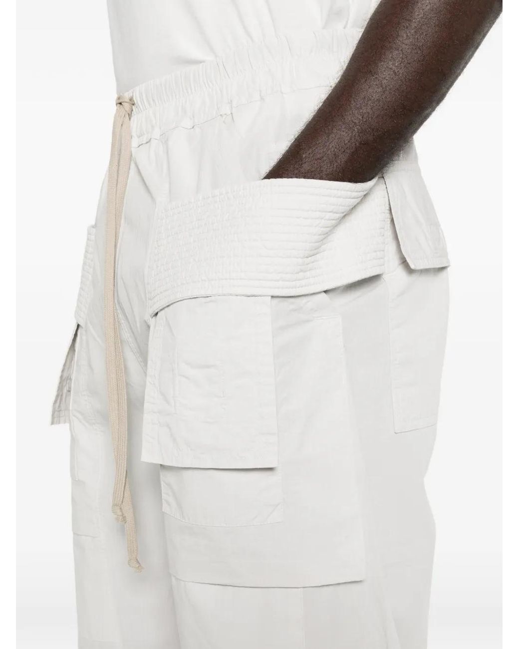 Rick Owens White Drawstring Pocket Trousers for men