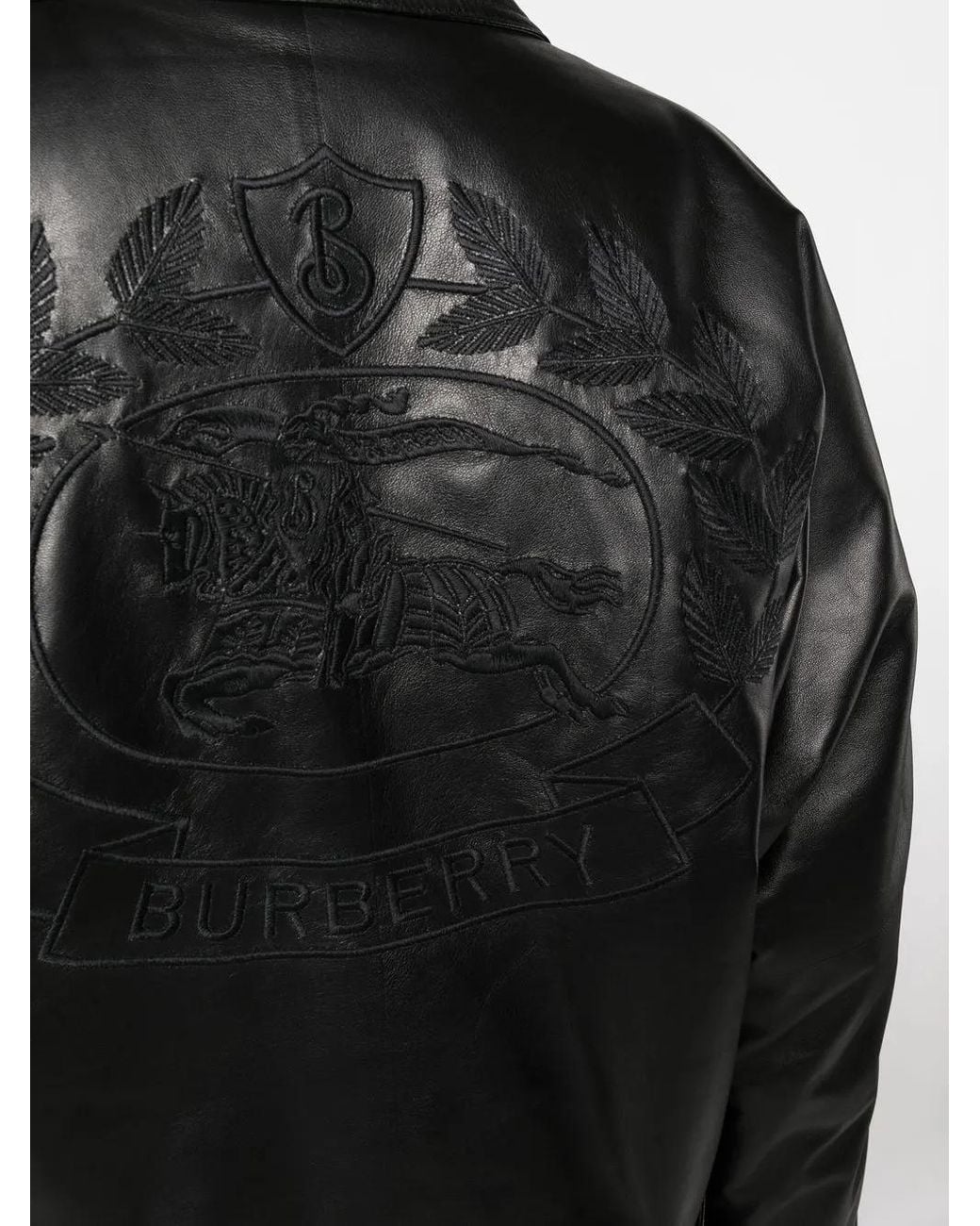 Burberry Black Embroidered Ekd Leather Jacket