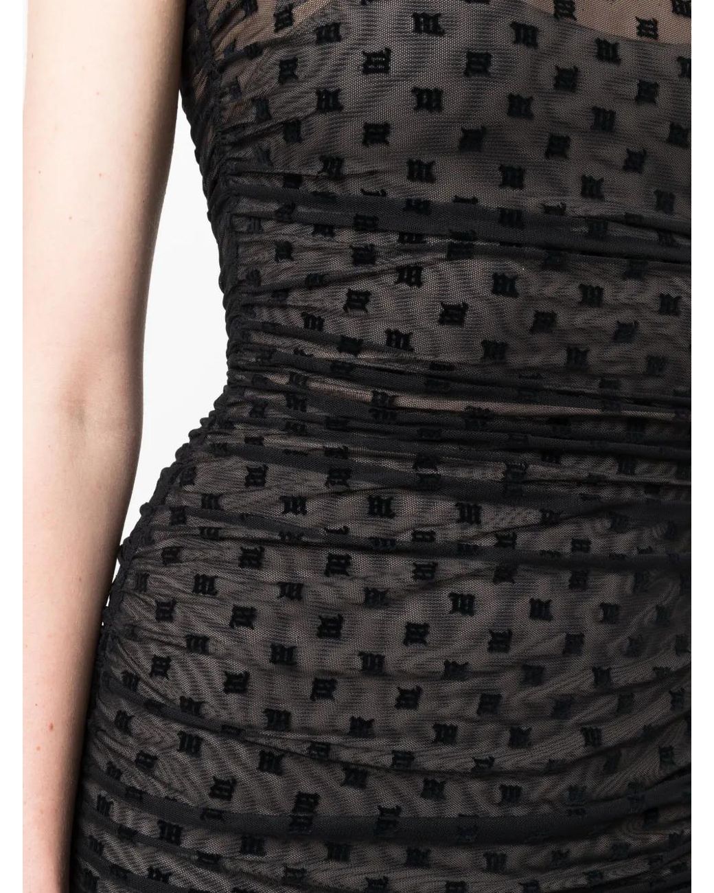 M I S B H V Black Monogram Ruched Minidress