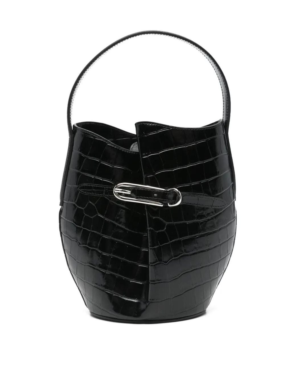 Liffner Black Croc-Embossing Belted Bucket Bag